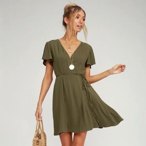 Lulu's Harbor Point Wrap Dress in Olive green
